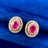 14k Gold 1.18 Ct Natural Ruby & Diamond Earrings