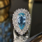 14k Gold 10.27 Ctw Natural Aquamarine & Diamond Ring/pendant