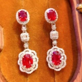 14k Gold 3.3 Ct Natural Ruby & Diamond Earrings