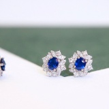 14k Gold 0.81 Ctw Natural Sapphire & Diamond Earrings