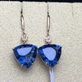 14k Gold 14.35 Ct Natural Topaz & Diamond Earrings