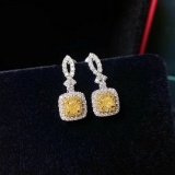 14k Gold 0.82 Ctw Natural Yellow Diamond & Diamond Earrings