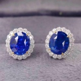 14k Gold 3.86 Ctw Natural Sapphire & Diamond Earrings