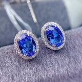 14k Gold 1.8 Ct Natural Tanzanite & Diamond Earrings
