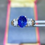 14k Gold 2.72 Ctw Vivid Blue Natural Sapphire & Diamond Ring