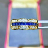 14k Gold 1.18 Ctw Vivid Blue Natural Sapphire & Diamond Ring