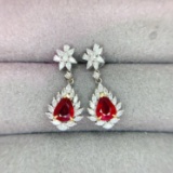 14k Gold 3.39 Ctw Vivid Red Natural Ruby & Diamond Earrings