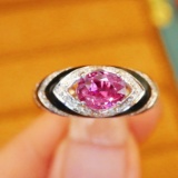 14k Gold 1.34 Ctw Natural Padparadscha Sapphire & Diamond Ring