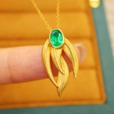 14k Gold 0.56 Ct Vivid Green Natural Emerald & Solitaire Necklace