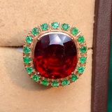 14k Gold 9 Ct Natural Tourmaline & Emerald Ring/pendant