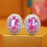 14k Gold 1.79 Ctw Natural Padparadscha Sapphire & Diamond Earrings