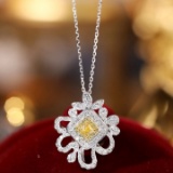 14k Gold 0.70 Ctw Natural Yellow Diamond & Diamond Necklace