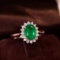 14k Gold 1.54 Ctw Vivid Green Natural Emerald & Diamond & Cocktail Ring