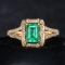 14k Gold 1.20 Ct Natural Emerald & Diamond & Art Deco Ring