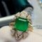 14k Gold 4.58 Ctw Vivid Green Natural Emerald & Diamond & Art Deco Ring