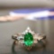 14k Gold 0.59 Ctw Vivid Green Natural Emerald & Diamond & Cocktail Ring