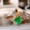 14k Gold 1.20 Ctw Vivid Green Natural Emerald & Diamond & Butterfly Ring