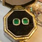 14k Gold 1.11 Ctw Vivid Green Natural Emerald & Diamond Earrings