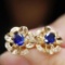 14k Yellow Gold 0.70 Ctw Natural Sapphire & Diamond Earrings