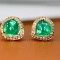 14k Yellow Gold 1.82 Ctw Natural Emerald & Diamond Earrings