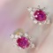 14k White Gold 0.82 Ctw Natural Ruby & Diamond Earrings