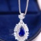 14k White Gold 3.09 Ctw Natural Sapphire & Diamond Pendant