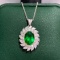 14k White Gold 3.37 Ctw Natural Emerald & Diamond Pendant