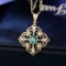 14k Rose Gold 0.59 Ctw Natural Emerald & Diamond Pendant