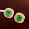 14k Gold 2.2 Ct Vivid Green Natural Emerald & Diamond & Sapphire Earrings