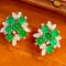 14k Gold 3.28 Ct Vivid Green Natural Emerald & Diamond Earrings