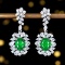 14k Gold 2.63 Ctw Vivid Green Natural Emerald & Diamond Earrings