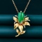 14k Gold 7.57 Ctw Vivid Green Natural Emerald & Diamond & Flowers Brooch/pendant