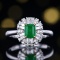 14k Gold 0.91 Ctw Vivid Green Natural Emerald & Diamond Ring