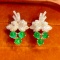 14k Gold 1.5 Ct Vivid Green Natural Emerald & Diamond Earrings