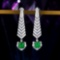 14k Gold 3.17 Ctw Vivid Green Natural Emerald & Diamond Earrings