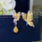 14k Gold 0.50 Ctw Natural Yellow Diamond & Diamond & Butterfly Earrings