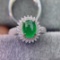 14k Gold 3.98 Ct Vivid Green Natural Emerald & Diamond Ring