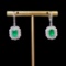 14k Gold 2.73 Ctw Vivid Green Natural Emerald & Diamond Earrings