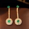 14k Gold 1.76 Ctw Vivid Green Natural Emerald & Diamond Earrings