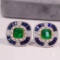 14k Gold 3.71 Ctw Vivid Green Natural Emerald & Sapphire Earrings