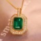 14k Gold 1.16 Ctw Vivid Green Natural Emerald & Diamond Pendant