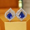 14k Gold 1.57 Ctw Natural Sapphire & Diamond Earrings