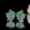 14k Gold 1.21 Ctw Vivid Green Natural Emerald & Diamond Earrings