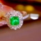 14k Gold 1.25 Ctw Vivid Green Natural Emerald & Diamond Ring