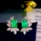 14k Gold 1.33 Ctw Vivid Green Natural Emerald & Diamond Earrings
