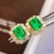 14k Gold 1.28 Ctw Vivid Green Natural Emerald & Diamond Earrings