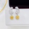 14k Gold 1.00 Ctw Natural Yellow Diamond & Diamond Earrings
