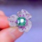 14k Gold 1.83 Ct Vivid Green Natural Emerald & Diamond & Flowers Ring