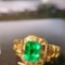 14k Gold 1.28 Ctw Vivid Green Natural Emerald & Diamond Ring