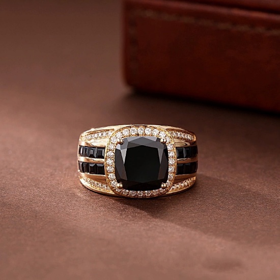 14k Gold 4.00 Ct Natural Black Diamond & Diamond & Men¡¯s Ring
